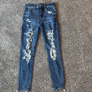 American Eagle Outfitters Blue Distressed Skinny Jeans